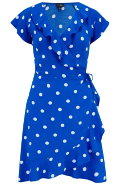 Woven EcoVero™ Frill Wrap Dress - Blue/White -Curve by Lingerie 311020 20230518121700