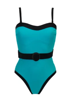 Removable Straps Belted Control Swimsuit - Teal/Black -Curve by Lingerie 311166 20230223143900