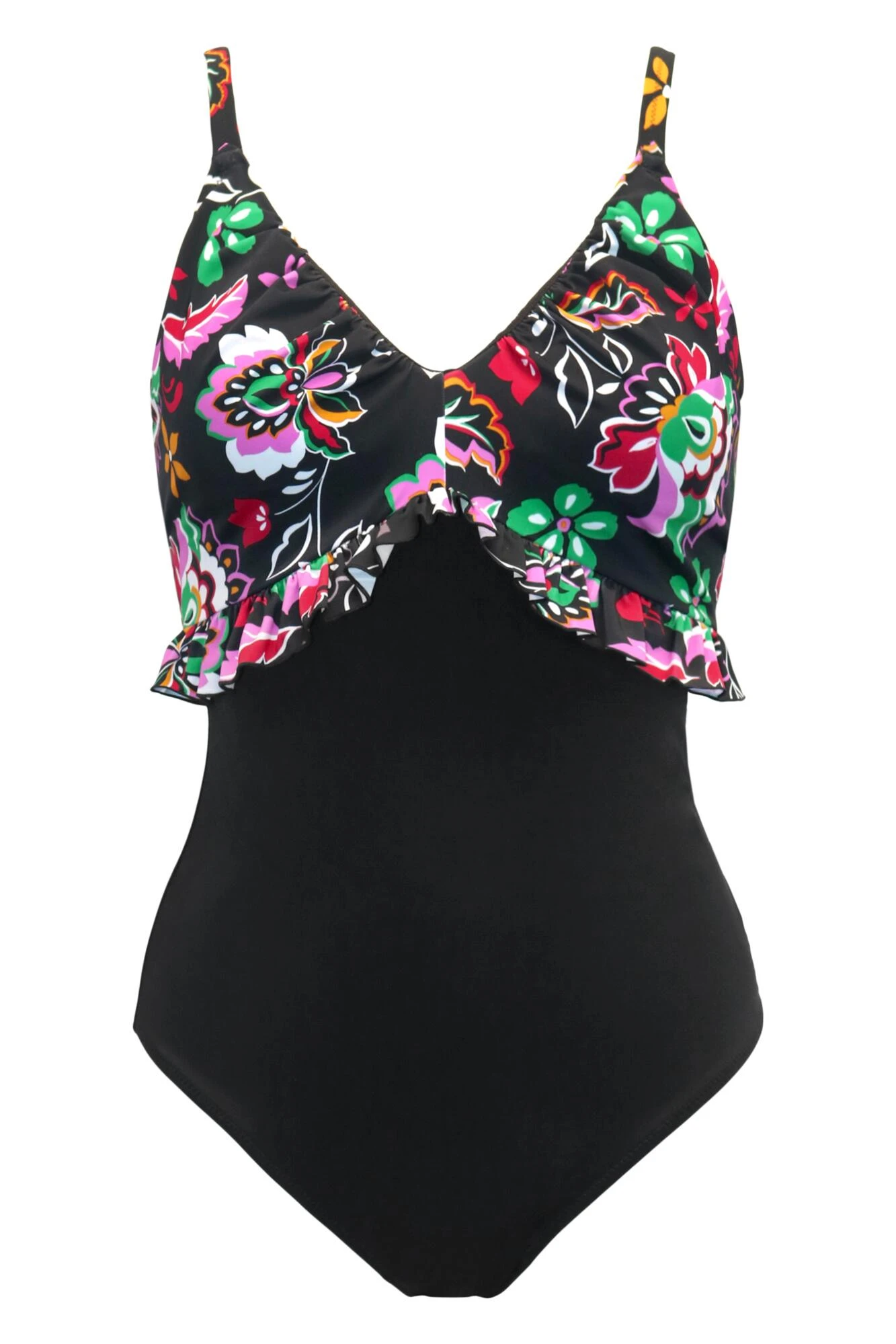Hot Spots Frill Control Swimsuit - Black Multi 5 Hot Spots Frill Control Swimsuit - Black Multi - Image 5