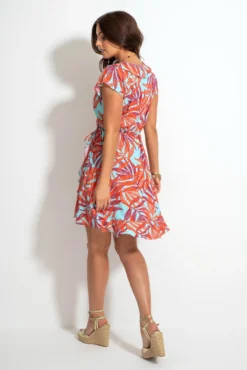 Woven EcoVero™ Frill Wrap Dress - Aqua Palm -Curve by Lingerie 312978 20230821083200