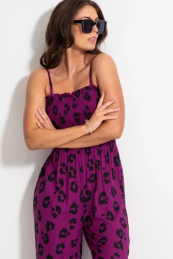 Shirred Crop Leg Jumpsuit - Violet Leopard -Curve by Lingerie 313106 20230518162100