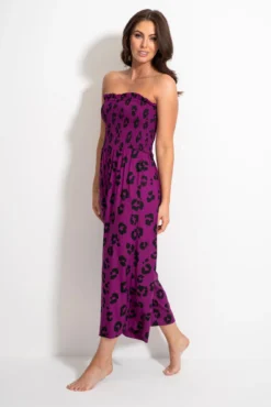 Shirred Crop Leg Jumpsuit - Violet Leopard -Curve by Lingerie 313107 20230518162000