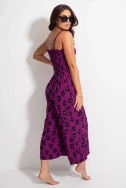 Shirred Crop Leg Jumpsuit - Violet Leopard -Curve by Lingerie 313108 20230518162000