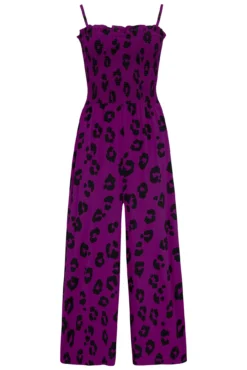 Shirred Crop Leg Jumpsuit - Violet Leopard -Curve by Lingerie 313110 20230518162000