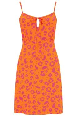 Strappy Tie Front Jersey Mini Dress - Orange/Pink -Curve by Lingerie 313124 20230403160200