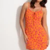 Strappy Tie Front Jersey Mini Dress - Orange/Pink
