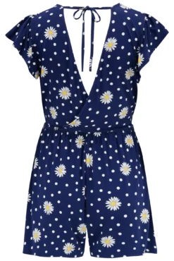 Jersey Wrap Frill Playsuit - Navy/White -Curve by Lingerie 313128 20230519164700