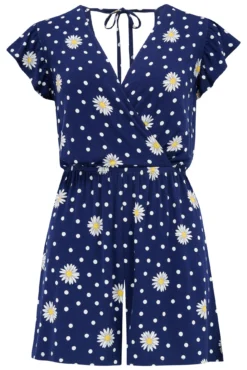 Jersey Wrap Frill Playsuit - Navy/White -Curve by Lingerie 313129 20230519164700