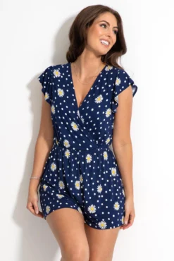 Jersey Wrap Frill Playsuit - Navy/White -Curve by Lingerie 313130 20230519164700