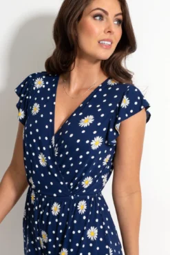 Jersey Wrap Frill Playsuit - Navy/White -Curve by Lingerie 313132 20230519164800