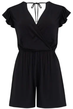 Jersey Wrap Frill Playsuit - Black -Curve by Lingerie 313135 20230404101200
