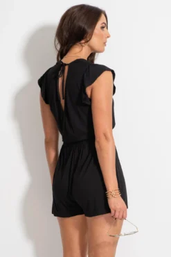 Jersey Wrap Frill Playsuit - Black -Curve by Lingerie 313139 20230404101200