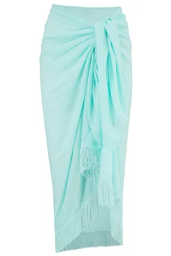 Fringe Trim Crinkle Woven Multiway Sarong - Aqua -Curve by Lingerie 313157 20230518165700