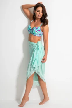 Fringe Trim Crinkle Woven Multiway Sarong - Aqua -Curve by Lingerie 313160 20230518165700