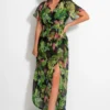 Short Sleeve Chiffon Wrap Maxi Kaftan - Tropical