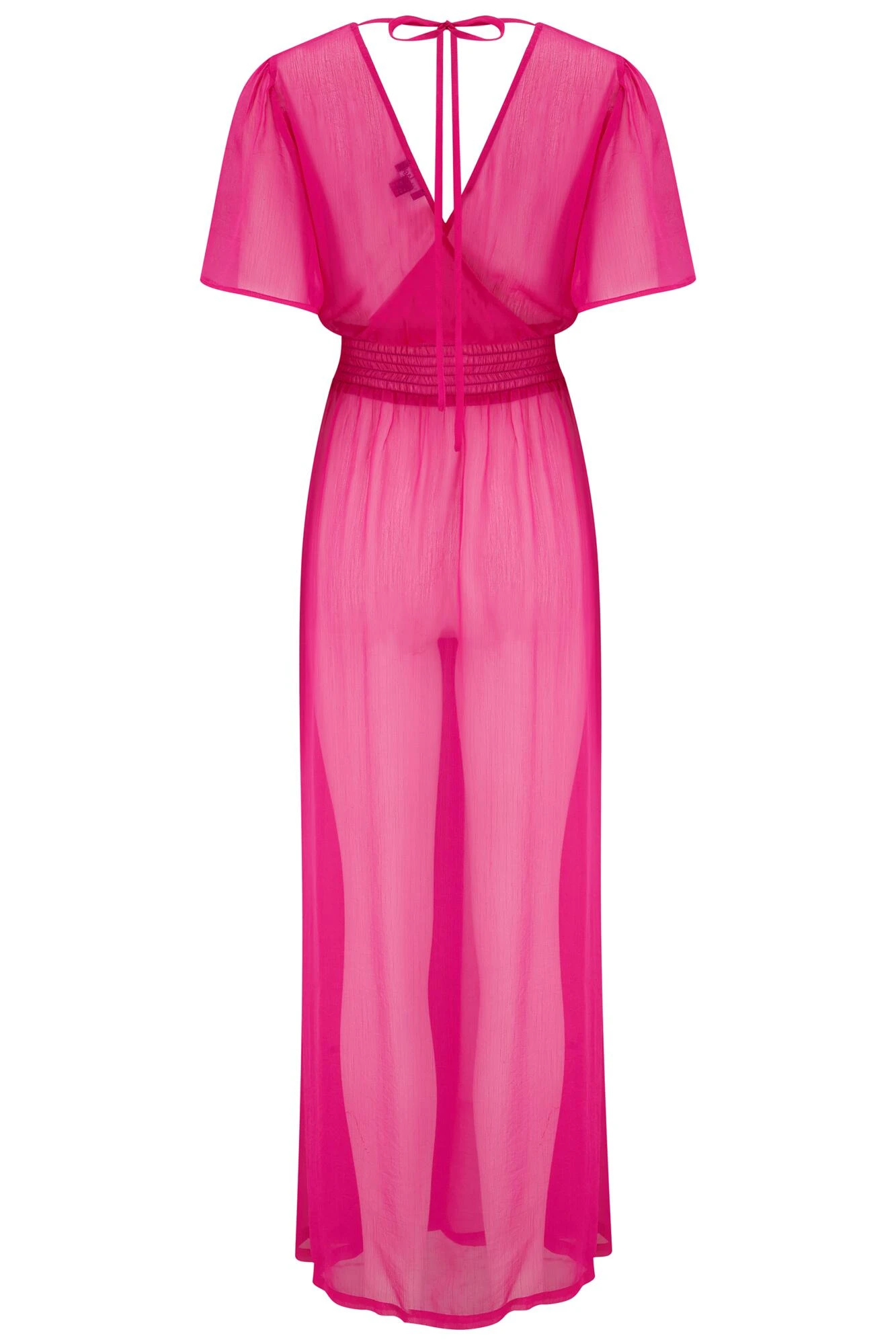 Short Sleeve Chiffon Wrap Maxi Kaftan - Fuchsia 6 Short Sleeve Chiffon Wrap Maxi Kaftan - Fuchsia - Image 6