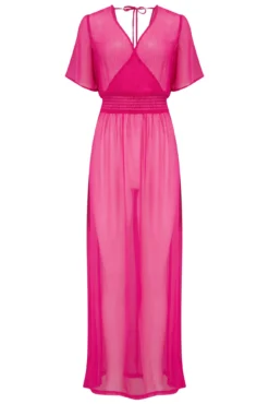 Short Sleeve Chiffon Wrap Maxi Kaftan - Fuchsia 10 Short Sleeve Chiffon Wrap Maxi Kaftan - Fuchsia -Curve by Lingerie 313416 20230404112200