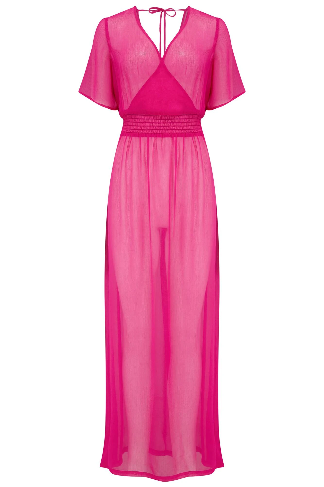 Short Sleeve Chiffon Wrap Maxi Kaftan - Fuchsia 5 Short Sleeve Chiffon Wrap Maxi Kaftan - Fuchsia - Image 5