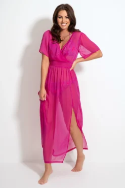 Short Sleeve Chiffon Wrap Maxi Kaftan - Fuchsia 8 Short Sleeve Chiffon Wrap Maxi Kaftan - Fuchsia -Curve by Lingerie 313419 20230404112200