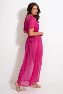 Short Sleeve Chiffon Wrap Maxi Kaftan - Fuchsia 9 Short Sleeve Chiffon Wrap Maxi Kaftan - Fuchsia -Curve by Lingerie 313420 20230404112200
