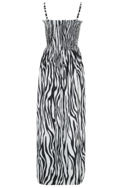 Removable Straps Shirred Split Maxi Dress - Zebra 9 Removable Straps Shirred Split Maxi Dress - Zebra -Curve by Lingerie 313481 20230404113700
