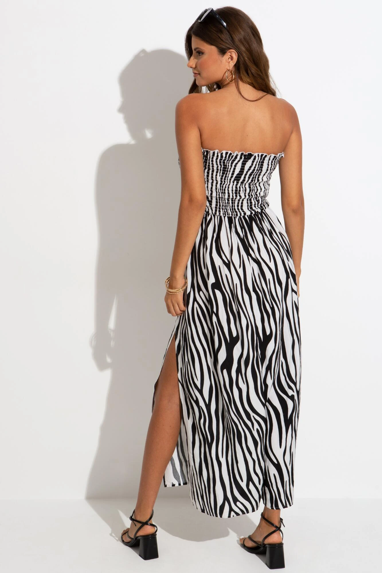 Removable Straps Shirred Split Maxi Dress - Zebra 3 Removable Straps Shirred Split Maxi Dress - Zebra - Image 3