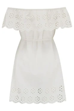 Cotton Broderie Bardot Mini Beach Dress - White -Curve by Lingerie 313527 20230818155100