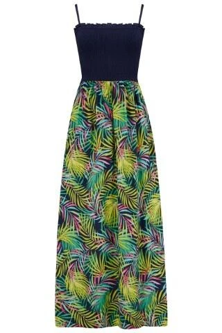 Removable Straps Shirred Split Maxi Dress - Navy Fern 6 Removable Straps Shirred Split Maxi Dress - Navy Fern - Image 6