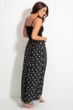 Removable Straps Shirred Split Maxi Dress - Black/White -Curve by Lingerie 313604 20230519164100