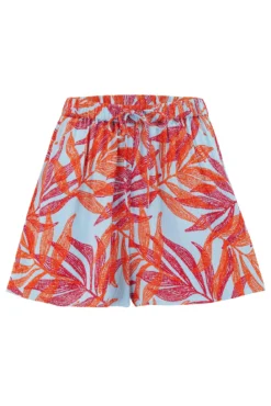 Crinkle Viscose Tie Front Beach Shorts - Aqua Palm -Curve by Lingerie 313636 20230518151000