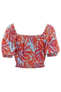 Crinkle Viscose Bardot Smock Tie Top - Aqua Palm 13 Crinkle Viscose Bardot Smock Tie Top - Aqua Palm -Curve by Lingerie 313680 20230518151000