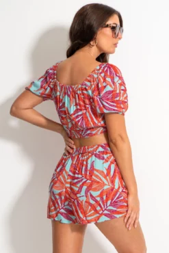 Crinkle Viscose Bardot Smock Tie Top - Aqua Palm 11 Crinkle Viscose Bardot Smock Tie Top - Aqua Palm -Curve by Lingerie 313685 20230518151000