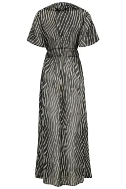 Frill Detail Double Tie Chiffon Kimono - Black/Neutral -Curve by Lingerie 313737 20230519132200