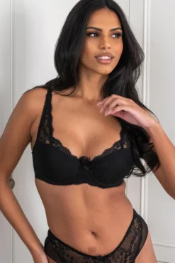 Flora Lightly Padded Underwired Bra - Black -Curve by Lingerie 314073 20230405163100