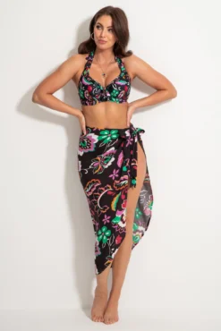 Crinkle Viscose Wrap Sarong Skirt - Black/Multi -Curve by Lingerie 314933 20230517170700