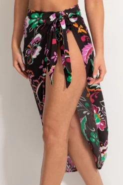 Crinkle Viscose Wrap Sarong Skirt - Black/Multi -Curve by Lingerie 314934 20230517170700