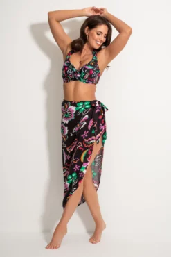 Crinkle Viscose Wrap Sarong Skirt - Black/Multi -Curve by Lingerie 314936 20230517170600