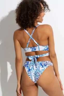 Amalfi Front Fastening Wrap Around Padded Underwired Top - White/Blue -Curve by Lingerie 315043 20230425132200