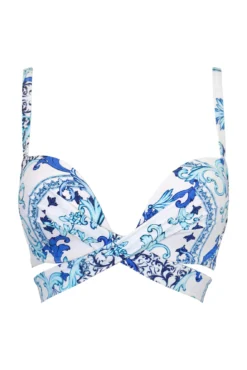 Amalfi Front Fastening Wrap Around Padded Underwired Top - White/Blue -Curve by Lingerie 315046 20230425132200