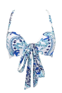 Amalfi Front Fastening Wrap Around Padded Underwired Top - White/Blue -Curve by Lingerie 315047 20230425132200