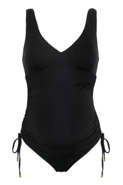 Maternity Ruched Adjustable Side Swimsuit - Black -Curve by Lingerie 315119 20230531154300