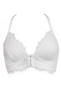 India Eyelash Lace Front Fastening Non Wired Bralette - White -Curve by Lingerie 315375 20230426172700