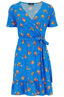 Woven EcoVero™ Tiered Wrap Dress - Blue Floral -Curve by Lingerie 315823 20230518114600