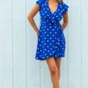 Woven EcoVero™ Frill Wrap Dress - Blue/White