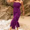 Shirred Crop Leg Jumpsuit - Violet Leopard