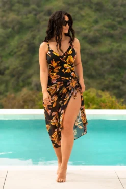 Recycled Luxe Chiffon Sarong Skirt - Black/Gold