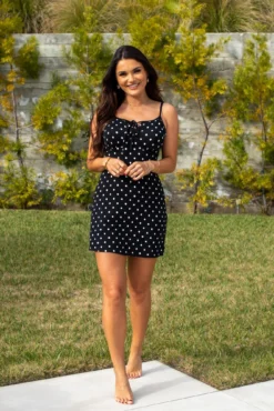Strappy Tie Front Jersey Mini Dress - Black Spot