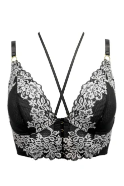 India Two-Tone Bold Lace Front Fastening Bralette - Black/Ivory -Curve by Lingerie 317108 20230601112800