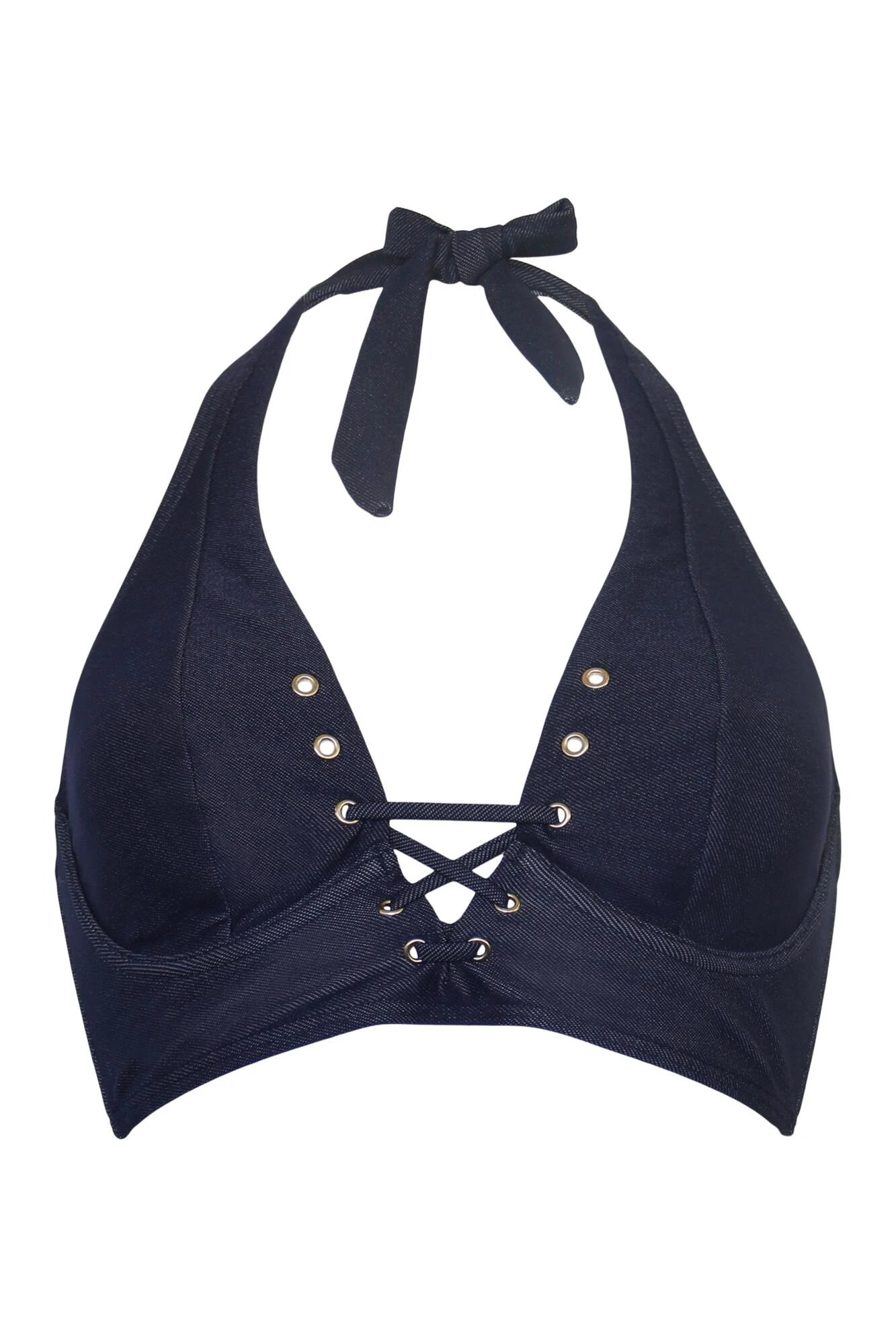 Adelaide Denim Underwired Lace Up Longline Top - Blue 5 Adelaide Denim Underwired Lace Up Longline Top - Blue - Image 5