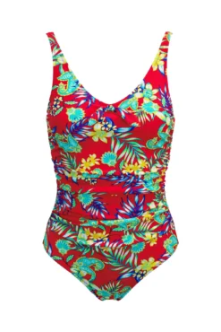 Heatwave Scoop Neck Control Swimsuit - Red Floral -Curve by Lingerie 317527 20230606112700